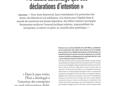 Egalité du travail  - Il faudra davantage que ces déclarations d'intention